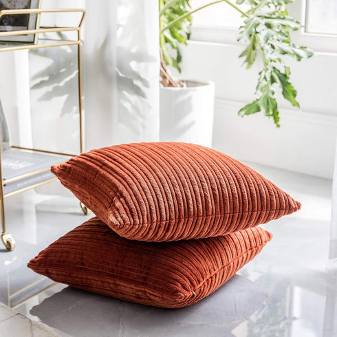 Kevin Textile Set of 2 Fall Pillow Covers Solid Supersoft Corduroy Handmade Decorative Velvet Throw Pillow Cushion Cover for Seasonal Autumn, Burn...