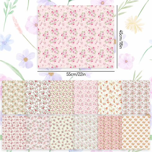 Whaline 12Pcs Spring Cotton Fabric Bundles 18 x 22 Inch Floral Quilting Fabric Patchwork Flower Pattern Precut Fat Quarters for Spring Birthday Se...