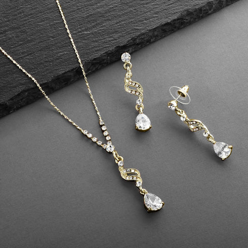 Mariell Gold Cubic Zirconia Prom Jewelry Set, Necklace & Earrings Set for Weddings, Brides, Bridesmaids...