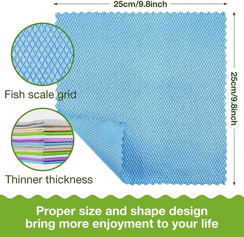 9 Pieces Fish Scale Cloth Microfiber Cleaning Cloth Nanoscale Cloth Glass Cleaning Wave Pattern Fish Scale Cloth Rag for Washing Windows, Mirrors ...