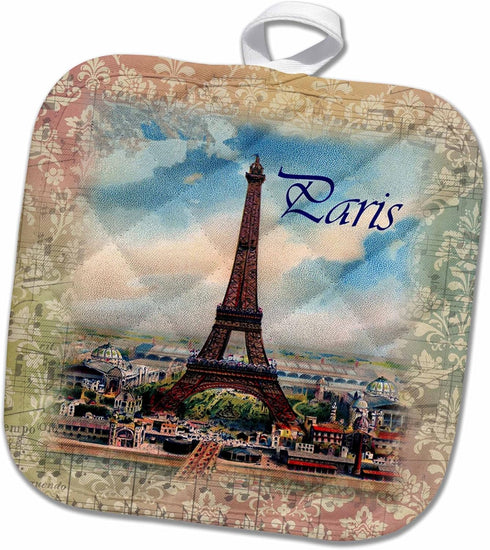 3D Rose Image of Eiffel Tower On Old Music Sheet with Word Paris Pot Holder, 8 x 8...