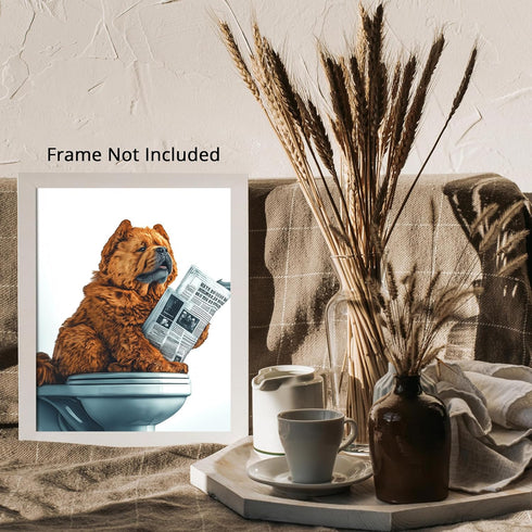 Posterizer 1 pcs-funny poster of cute fluffy chow-chow dog on the toilet 2-Bathroom Restroom Art-Comedy Art- Bathroom, restroom Decor- unframed wa...