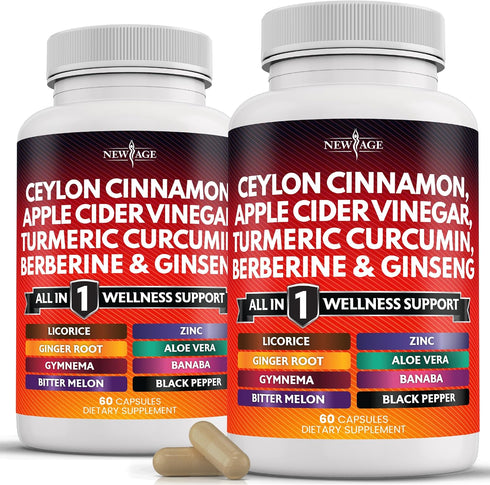 Ceylon Cinnamon 3000mg Turmeric 3000mg Apple Cider Vinegar 3000mg Ginseng 2000mg Aloe Vera 2000mg Berberine 1200mg Plus Banaba, Ginger Root - 120 ...