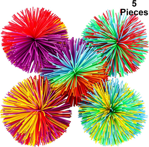 5 Pieces Monkey Stringy Balls Sensory Fidget Stringy Balls Soft Rainbow Pom Bouncy Stress Balls with Storage Bag, Multicolor (2.75 Inch 5 Pieces)...