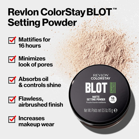 Revlon ColorStay Blot Face Powder, Mattifying, Blurring & Oil Absorbing Setting Powder, Absorb Sebum, Blurs Imperfections and Reduces Pore Appeara...