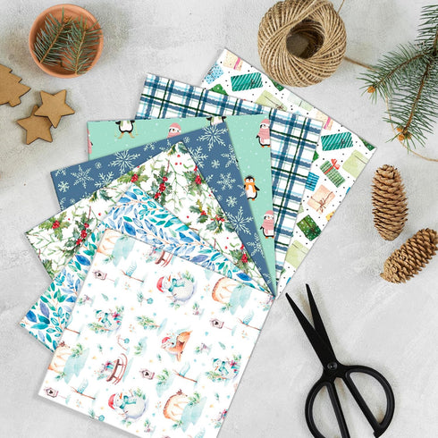 Christmas Pattern Scrapbook Paper, 6 Inch Card Production Supplies, 24 Sheets Single Sided Acid-Free Cardstock Greeting Card, Handmade Gift Journa...