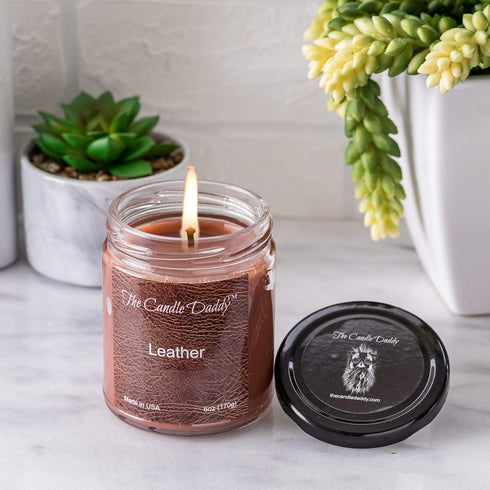 Leather Candle- 6 oz jar Candle - up to 40 Hour Burn time...