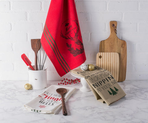 DII Holiday Collection Vintage Print Dishtowel Set, 18x28, Christmas Stag, 3 Piece...