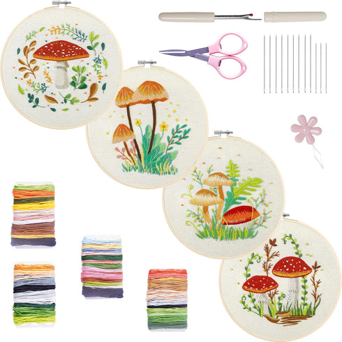 Bonroy 4 Sets Embroidery Kit for Beginners with Instructions,Cross Stitch Kits for Adults with Pattern,Needlepoint Kits for Adult Include Embroide...