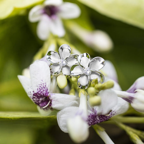 Honolulu Jewelry Company Sterling Silver Plumeria Flower Nature Stud CZ Earrings, 12mm...
