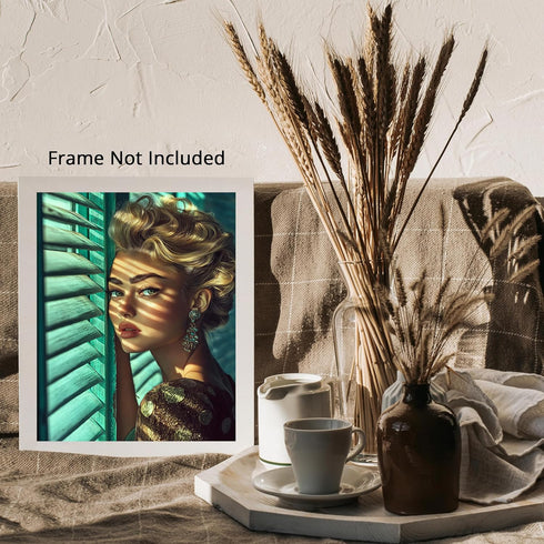 Posterizer 1 pcs-glamorous woman against window blinds portrait -3-Photography Art-Retro Art-Decorations for Bedroom, Office, Living Room - unfram...