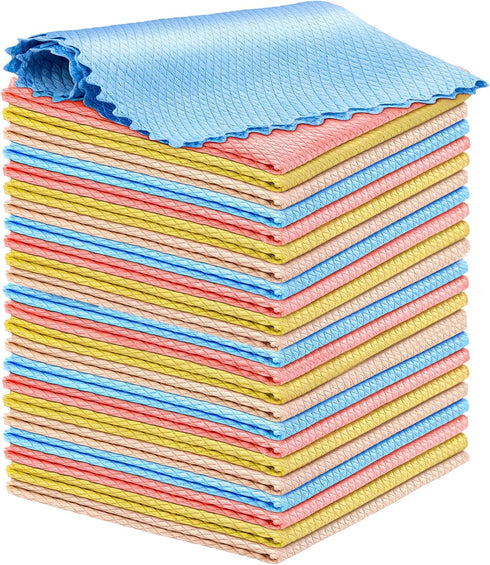 24 Pcs Fish Scale Streak Free Miracle Cleaning Cloth Easy Clean Nanoscale, Microfiber Window Mirror Glass Cleaning Cloth, Lint Free cloth Wine Gla...