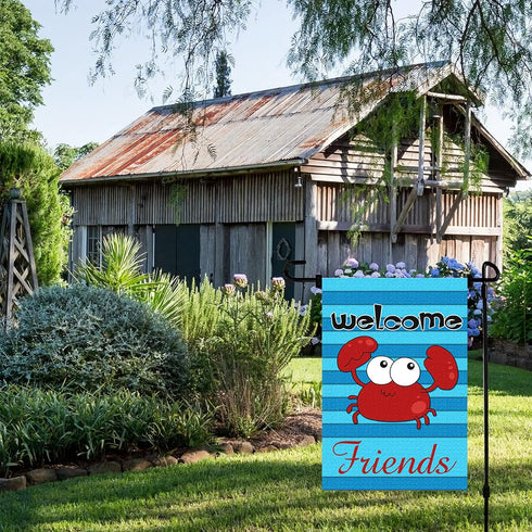Summer Garden Flag Double-Sided, Marine Series Crab Cute Cartoon, Children's Parties Sign Gardens Lawn Decors (12"X 18")...