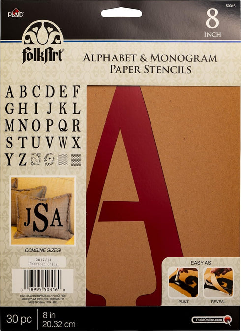 FolkArt Stencil Paper, Alphabet & Monogram Paper Stencils 8", 30pc...