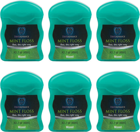 DentAdvance Premium Mint Dental Floss - Easy Reach Back Teeth | Tooth Floss | Mint Flavored, Waxed, 40 Meter, Pack of 6...