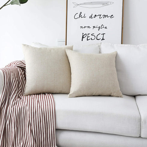 Home Brilliant Linen Pillow Covers 18x18 Set of 2 Burlap Decorative Beige Throw Pillows Cover for Couch Living Room, 18 x 18 inches, Light Linen...