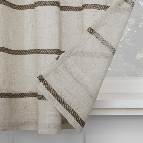 Clean Window Twill Stripe Allergy/Pet Friendly Anti-Dust Sheer Cafe Curtain, 52" x 36", Mocha/Linen...