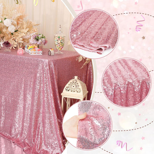 PartyDelight Sequin Tablecloth Fuchsia Pink Sparkly Table Cloth Overlay Square 50"x50"...