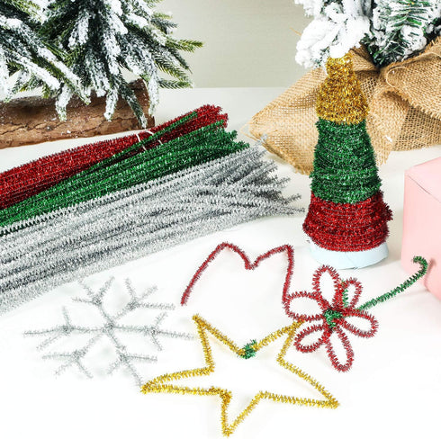 WILLBOND 400 Pieces Christmas Pipe Cleaners Craft Pipe Cleaners Glitter Chenille Stems Creative Arts Chenille Stems for DIY Craft Christmas Decora...