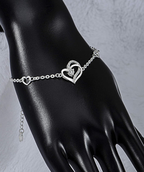 Heart Bracelet Sterling Silver for Women, Cubic Zirconia Love Charm Eternity Bracelet Jewelry Anniversary Birthday Valentine for Her...