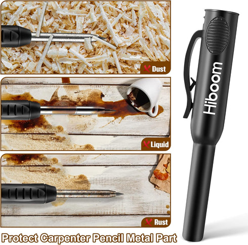 Hiboom 2 Pack Solid Carpenter Pencils with Pencil Cap and 18 Refills, Long Nose Deep Hole Mechanical Pencil Marker, Scribe Tool with Built-in Shar...