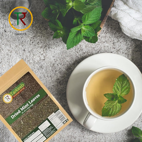 Tarkeeb Mint Leaves Cut - Dried mint leaves cut and sifted | No Stems | All Natural | Gluten Free | NON-GMO | Vegan | Net Weight: 1.76oz/50g | Ind...