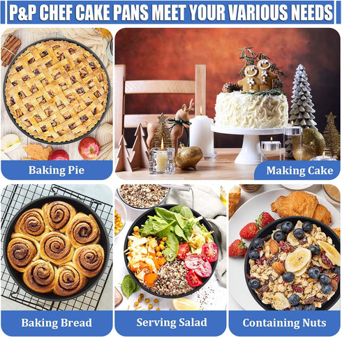 P&P CHEF 9.5 x 3 Inch Nonstick Round Cake Pan, Round Baking Pan for Large Birthday Layer Cake, Deep Side & One-piece Design, Stainless Steel Core ...