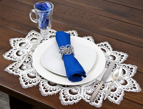White European Lace and Antique Jacquard Fabric Peacock Tail Lace Place mat, Doily, End Table Cover (13Wx20L)...