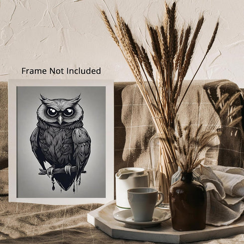 Posterizer 1 pcs- black and white gothic style owl print-Gothic Art-Art for Animal Lovers- Living Room Bedroom Decor- unframed wall art...
