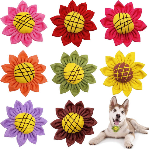 8PCS Dogs Collar Flowers Large Bows Charms Attachment Acessories Sliders Sunflower Pink Yellow Purple Orange Red for Large Medium Puppy Doggy Pet ...