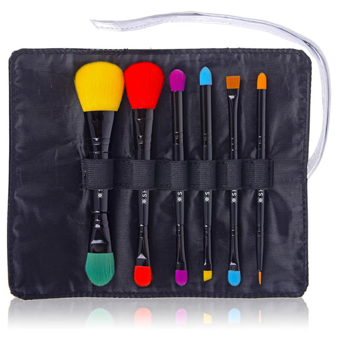 SHANY Vegan Makeup Brushes - LUNA - 6 PC Double Sided Travel Make up Brushes with 12 unique Bristles - with Brush storage Pouch - Synthetic...
