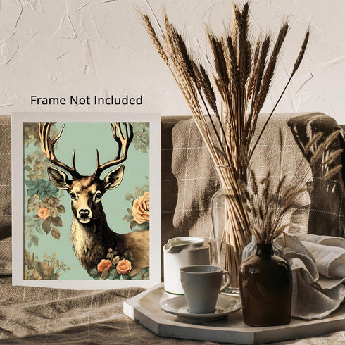 Posterizer 1 pcs-dainty retro chic floral poster of a cute deer 1-Art for Animal Lovers-GIft for Men Women Teens-Decor for Home & Office- unframed...