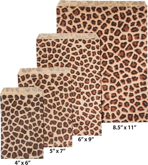 CuteBox Leopard/Cheetah Flat Paper Gift Bags 100 pcs (5" x 7") for Merchandise, Crafts, Party Favors, Tradeshows, Retail, Showcases, Display, Holi...