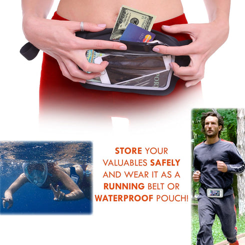 Ultimate Waterproof Running Swimming Belt - Phone & Essentials Holder for Gym, Beach, Kayaking, Ski! Fits iPhone, Samsung - Touchscreen, IPX8 Rate...