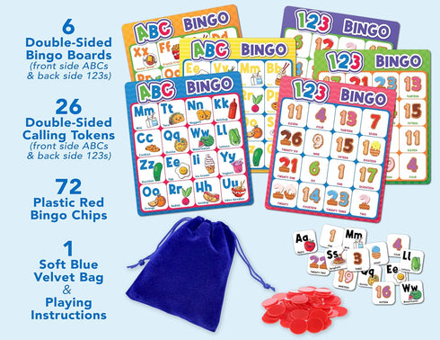 Party Hearty Alphabet and Number, ABC and 123 Bingo Board Game for Kindergarten and Preschool Kids Learn to Read Fun 2 versions for Ages 4 and Up ...