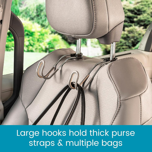 High Road Car Hooks for Purses and Bags with Leather Trim - Unbreakable Headrest Car Hooks for Large Purse Straps and Heavy Bags up to 40 lbs - Se...