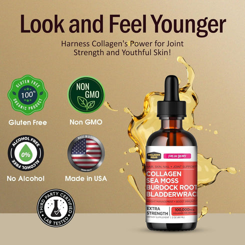 Collagen Mojo - Liquid Collagen for Women & Men, Collagen Peptides with Sea Moss, Burdock Root, Bladderwrack - Hair, Skin, Nails, Joint Support. W...