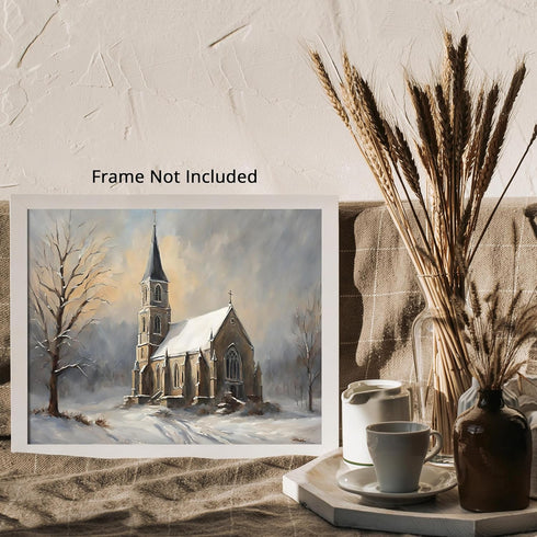 Posterizer 1 pcs-snowy winter church scene in oil painting style-Landscape & Nature Art-GIft for Men Women Teens-Living Room Bedroom Decor- unfram...