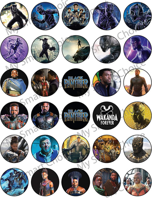30 x Edible Cupcake Toppers Themed of Jungle Warrior Panther Collection of Edible Cake Decorations | Uncut Edible on Wafer Sheet...