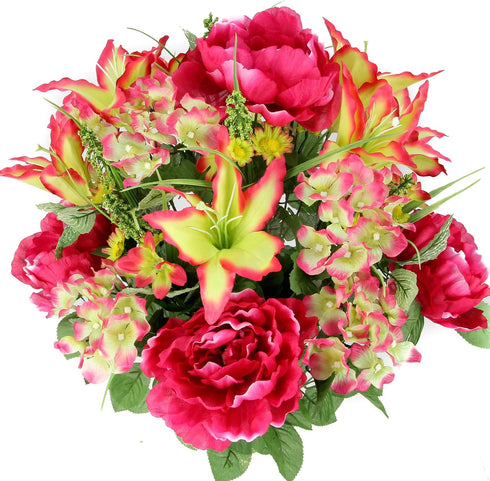 Admired By Nature 24 Stem Artificial Flowers Rose Carnation Mixed Bush Spring Faux Flower Arrangement for Outdoor & Indoor Wedding Home Decoration...