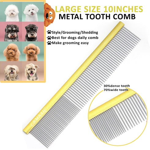 10inches Large Dog Grooming Comb for Shedding Matted Hair for Large Dogs Metal Dog Comb with Long Wide Tooth Comb for Poodles and Goldendoodles Re...