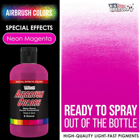 U.S. Art Supply Ready to Spray Neon Magenta Special Effects Acrylic Airbrush Paint - 8oz Bottle, Professional Grade Non-Toxic Water-Based Colors f...