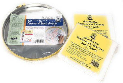Aunt Martha's Ballpoint Metal Painting Hoop 10 inches Bundle with Replacement Blotters 12 Sheets...