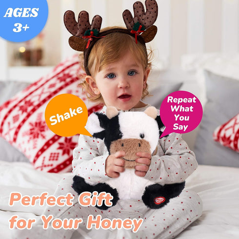 Hopearl Talking Cow Repeats What You Say Shaking Head Electric Interactive Animated Toy Speaking Plush Buddy Birthday Festival for Toddlers, 7''...