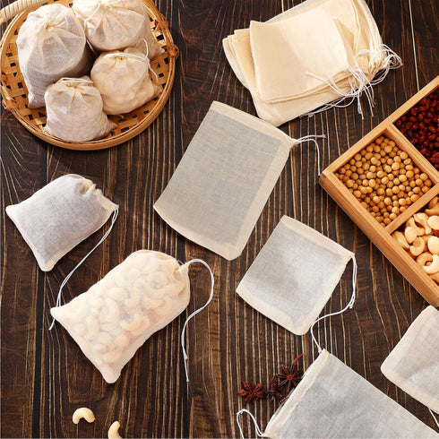 24 Pieces Spice Bags for Cooking Cheesecloth Bags for Straining Reusable Empty Tea Bags Drawstring Soup Bags Muslin Bags (3 x 4 Inch, 5 x 6 Inch)...