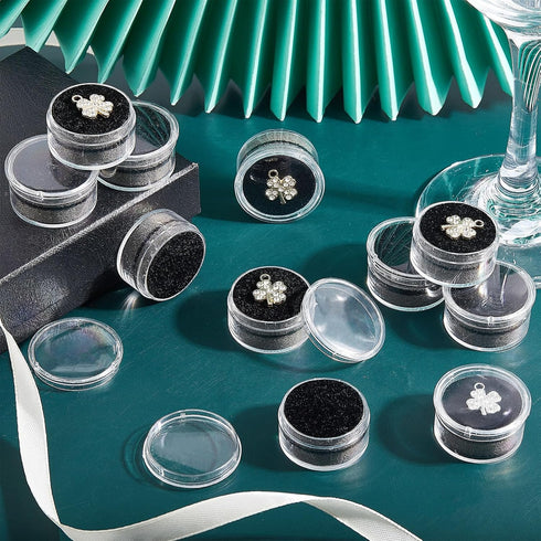 CHGCRAFT 20Pcs Black Mini Round Stone Box Plastic Nail Loose Beads Decorate Storages with Sponge Mat for Jewelry Beads Display Storage, 1.2x0.7Inc...