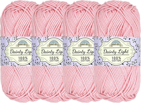 JubileeYarn Dainty Light Yarn - Worsted Weight Cotton - 100g/Skein - 305 Primrose Pink - 4 Skeins......