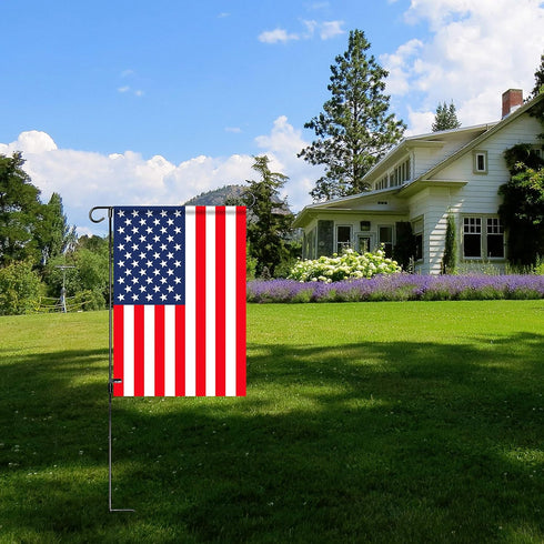 HOOSUN Garden Flag Stand Holder Pole Easy to Install Strong Sturdy wrought iron Fits 12.5" x 18" Mini Flag with 1 Tiger Clip Curved hook with S ty...