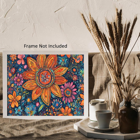 Posterizer 1 pcs- psychedelic funky hippie colorful flowers 2-Fantasy & Fiction Art-Retro Art- Living Room Bedroom Decor- unframed wall art...