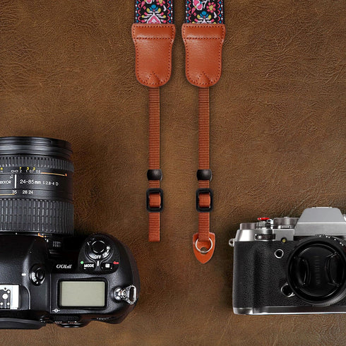 Padwa Lifestyle Pink Vintage Embroidered Camera Strap - 2" Wide Cowhide Head Camera Straps,Cotton Woven Adjustable Shoulder & Neck Strap for All D...